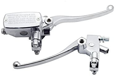 Moto Palancas Embrague Freno Interruptor Freno Universal Delantero 7/8 Y 22mm Bomba Freno Hidráulica Motocicleta M10 Cilindro Maestro Palanca Disco Izquierda Y Derecha Plateada Freno Embrague (Size