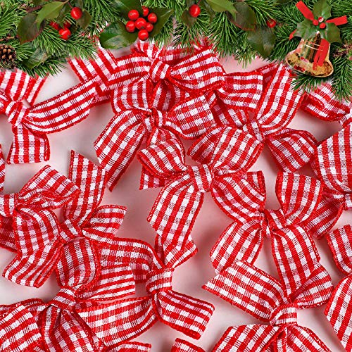 80 Stück Weihnachten Gingham Craft Ribbon Bows Mini Karierte Schleife Blumenapplikationen Plaid Bows DIY Plaid Bow Dekoration for Nähen Scrapbooking Hochzeit Wrapping Decor ( Color : Red and White Pla