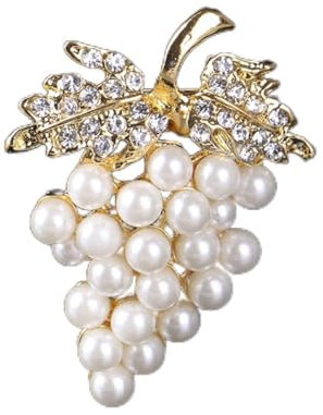 Broche en forme de grappe de raisin pour femme - Bijoux en perles et strass - Doré