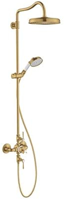 hansgrohe AXOR Montreux Showerpipe mit Thermostat, Kopfbrause 240 1jet Classic, Farbe: Brushed Gold Optic