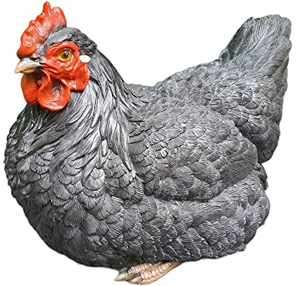Aspinaworld Gartenfigur, sitzende Schwarze Huhn Figur 21 cm, Figur für den Garten, wetterfeste Deko
