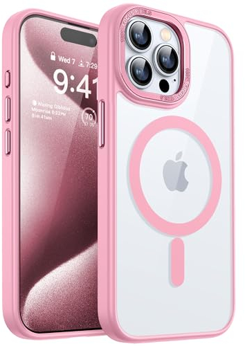 CANSHN Cover Magnetica Trasparente per iPhone 15 Pro, [Compatibile con MagSafe] Custodia Protettiva Antiurto per Telefono - Rosa