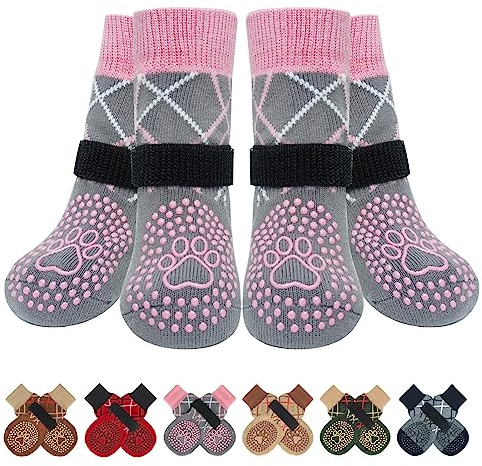 BEAUTYZOO Rutschfeste Hundesocken gegen das Lecken der Pfoten auf Hartholzböden, rutschfeste Hundeschuhe für heiße/kalte Böden, Anti-Rutsch-Stiefel und Pfotenschutz inkl