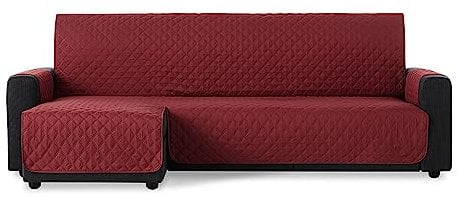MAXIFUNDAS | Funda Sofá Chaise Longue Acolchado Brazo Izquierdo 200cm - Funda Sofá Extrasuave Rojo - Funda Cubre Sofá con Cintas Traseras - Funda Chaise Longue Protector Sofá Modelo MAUI