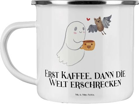 Mr. & Mrs. Panda Camping Emaille Tasse Gespenst Kaffee - Geschenk, Deko, Camping Becher Edelstahl, Camping Tassen Emaille, Metall Tasse, Dekoration,