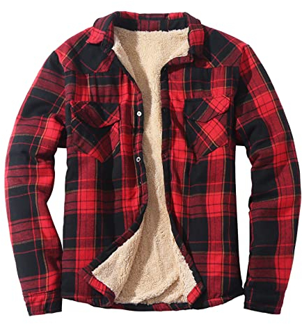 UnoSheng Camicia termica da uomo a quadri, in pile, da uomo, senza cappuccio, con calda imbottitura, in cotone, per taglialegna, Vino, XXXL