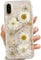 LSEEKA for iPhone X/iPhone Xs Clear Case with Pressed Real Flowers Design,Glitter Cute White Floral Pattern Slim Soft TPU Protective Women Girl's Phone Cover for iPhone X/Xs