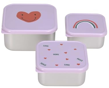 LÄSSIG Snackbox Kids Juego de 3 fiambreras de acero inoxidable/Snackbox Stainless Steel Happy Rascals Heart