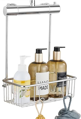 GERUIKE Duschkorb zum Hängen Duschregal ohne Bohren - Badregal Hängend Chrom Silber Edelstahl - Duschablage zum Hängen Badezimmer Organizer, Shampoo Halterung für Dusche Aufhängen an der Mischbatterie