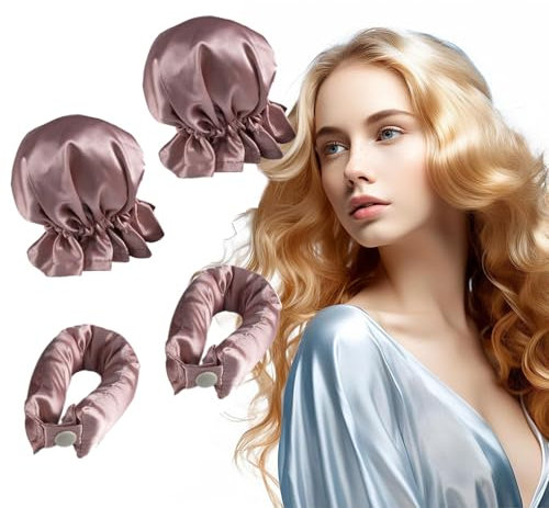 JDCMEI Boucle Sans Chaleur, Paquet de 2, Ruban Bouclant Sans Chaleur Satin Boudin Boucle Cheveux de Sommeil Rouleau à Cheveux Sans Chaleur Bigoudi sans Chaleur Rouleau à Cheveux avec un Chapeau