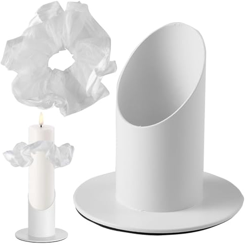 Kerzenständer Kommunionkerze, 4cm Weiß Metall Kerzenhalter mit Tropfschutz, Kerzenständer Kommunion Deko für Taufkerze, Tropfschutz Kommunionkerze, Taufkerzenständer Stabkerze Kommunionkerze