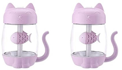 Pyatofly 2 humidificadores de aire USB de 350 ml para gatos, con niebla fría, adorable mini humidificador de paisaje, mini ventilador USB para el hogar, dormitorio, oficina, coche, A
