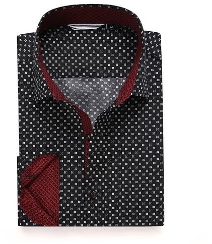 Alex Vando Mens Printed Dress Shirts Long Sleeve Regular Fit Button Down Shirt,Black,L