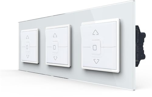 LIVOLO Wipp-Rollladenschalter Dreifach 3-Tastenbedienung IP41 für Unterputz Einbau doppelter Tasterschalter Weiß im Glasrahmen Rollladen Markiese Jalousieschalter Wippschalter 3x LEG-077026
