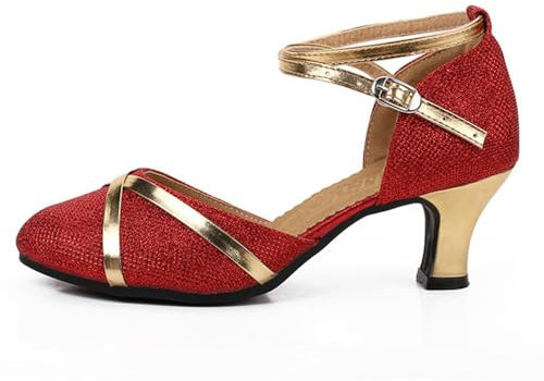 Damen Tanzschuhe Geschlossene Spitze Lantine Jazz Zumba Bachata Salsa (Rot Außen, Numéric_41)