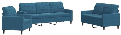 vidaXL 3-Tlg. Sofagarnitur mit Kissen, Blau, Samt, Modern, L-förmig, 197 x 77 x 80 cm, Wohnzimmermöbel, Sofa Set, Relaxsofa, Samtsofa
