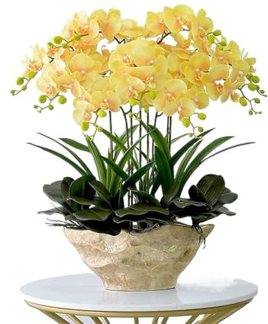 WEITINGKKK Fiore artificiale con vaso orchidea finta, Grande fiore finto Phalaenopsis Orchidea artificiale realistica con vaso - Piante finte for decorazioni for la casa e il soggiorno
