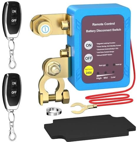 MIOLOE Drahtlose Fernbedienung Auto Isolator Schalter,12V/24V Batterie Trennschalter 240A,Kill Switch Anti-Diebstahl Automatische Abschaltung Batterietrennschalter (Standard)