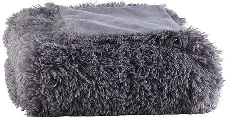 BaSaTex Flokati Plüsch Winter Kuscheldecke | 150x200 cm | Kuschelig Warme Sofadecke mit Flauschigem Kunstfell | Farbe: Anthrazit/Anthrazit