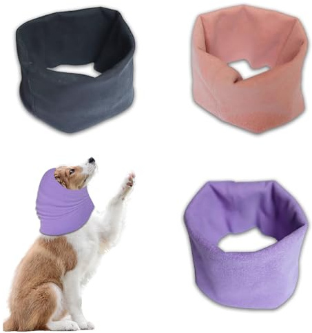KALUROIL Copriorecchie per Cani - Set di 3 Cuffie Calde e Confortevoli in Nero, Viola e Rosa - Eleganti e Versatili - Protettive Antirumore per Orecchie