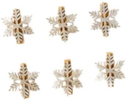 Nishiyuenyi 6 Adornos Colgantes de Madera para de Navidad con Pinzas para decoración navideña, Copo de Nieve Plateado