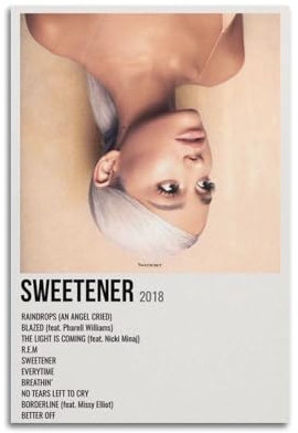 Ariana Grande Sweetener Album-Kunst, Wandposter, Wohnzimmer-, Bar- und Restaurant-Dekoration, 40 x 60 cm, ungerahmt