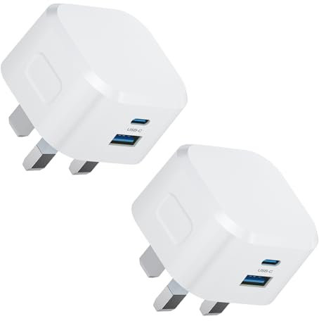 2-Pack USB C Plug for iPhone 16 15 14 13 12 11 Pro Max Plus X XS XR 8 7 6 5, SE 2020, i Pad, Samsung, Fast Charger Type C PD 3.0 Charging Adapter USBC Mains Charge Wall Plug UK for i Phone