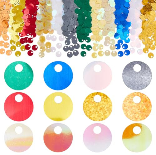 DICOSMETIC 2400 Stück 12 Farben flache runde Pailletten PVC 19 mm für Stickerei Handwerk und Dekorationen