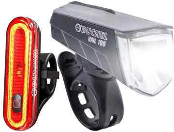 Büchel Fahrrad LED Set Vail 100 Lux mit Rücklicht Micro Lens COB StopTech
