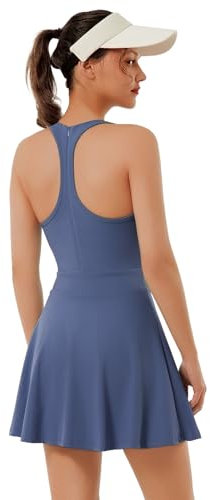 Bezioner Tenniskleid Damen Racerback Golfkleid mit Integriertem BH Shorts Taschen Reißverschluss Tennis Outfit Sportkleider Marineblau M