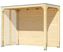 CHILLROI® Karibu moderner Gartenpavillon mit Flachdach, Selbstklebender Dachfolie, wetterfest und stabil, für Garten, Terrasse und Outdoor-Bereich (Pavillon mit Rückwand + 1 Seitenwand)