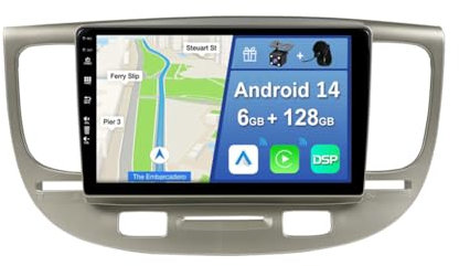 [6G+128G] IPS 9 Android 14 Autoradio Für KIA Rio 2 2005-2011 mit navi Octa Core-[Eingebauter CarPlay/Android Auto/DSP/Mirror Link/GPS Navi/360 Camera/Bluetooth 5.0/WiFi/USB