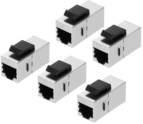 sourcing map 5 Pack RJ45 Cat 7 Ethernet Cable Extender Coupler, Cat7 Shielded Coupler Jacks Female to Female Ethernet Adapter, Silver
