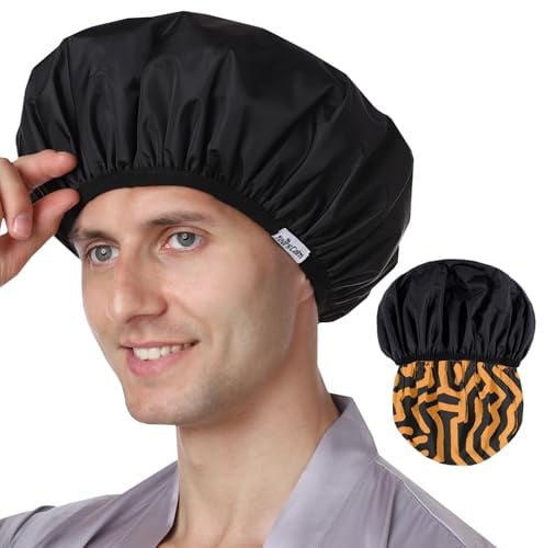 Years calm Herren-Duschhaube, wiederverwendbar, wasserdicht, zweilagiges Design, doppelseitige Verwendung, schützt Haare in Dusche, Spa, Reisen und Kochen, verstellbares Gummiband für bequeme Passform