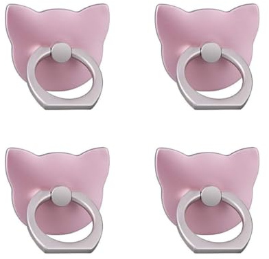 SUKADE 4 Pcs Phone Ring Grips, 4 Pcs 360° Rotatable Anti-Slip Phone Ring Holder, Cat-Shaped Phone Ring Stand with Strong Adhesive for Smartphones (Rose)