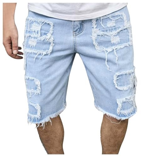 Pantaloncini di Jeans Uomo, Strappati Neri Pantaloncini di Jeans Casual Estivi da Uomo Pantaloni Corti Jean Attillati alla Moda Pantaloni Corti Uomo Bermuda Uomo Estivi Hip Hop con Schizzi di Vernice