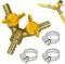 Huybaa Valvola a Sfera in Ottone 3 Vie per Tubo Gas Cucina con Fascette Stringitubo - Connettore a Y per Aria, Acqua, Gas