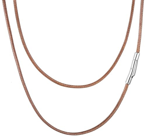 AFSTALR Collar Cuero Hombre Cordon Cuero para Colgante Cadena Cuerda Trenzada Collar Hombre y Mujer 2MM Marrón 61CM
