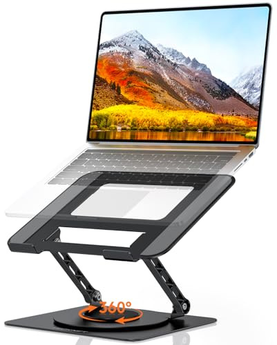 TECKNET 360° Laptop Ständer Höhenverstellbar, Verstellbarer Notebook Halterung aus Metall mit Doppelstütze, Ergonomisch für Schreibtisch, Kompatibel mit MacBook Air/Pro, Dell bis 17,3 - Schwarz