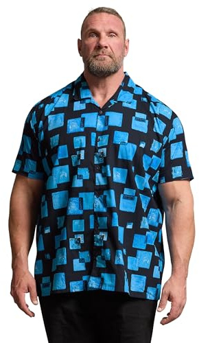 BadRhino Big & Tall Blue Abstract Print Peached Short Sleeve Revere Collar Shirt - Men's - Plus Size Curve