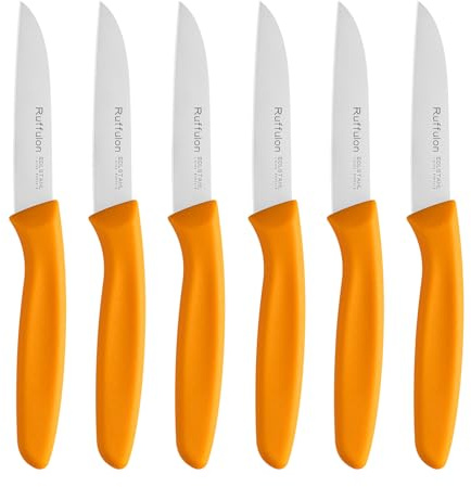 Ruffulon Obst und Gemüsemesser,Rostfreier Stahl,Kunststoffgriff,8cm,Orange | Schälmesser,Küchenmesser,Gerade Klinge,Premium Spezialklingenstahl,Ultra Scharfer,Schneiden Obst und Gemüse,spülmaschinenfest