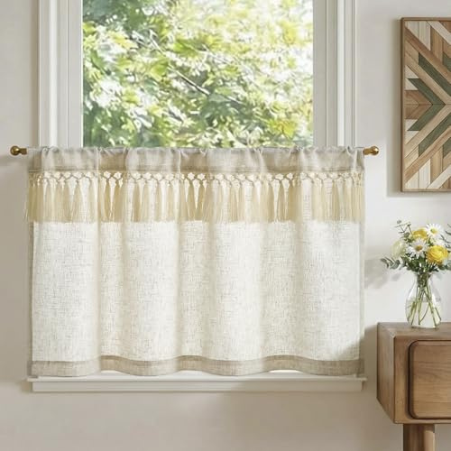 TOPICK Scheibengardinen Franse modern Bistrogardine 1Stück H60xB90 Beige