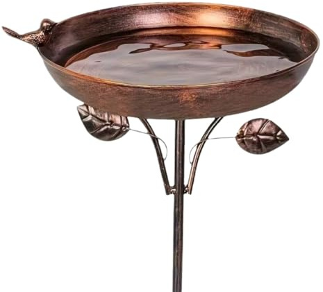 MOLERRI Vintage Iron Bird Feeder Bath with Ground Stake Antique Outdoor Garden Decor Outdoor Garden Decor for Birds