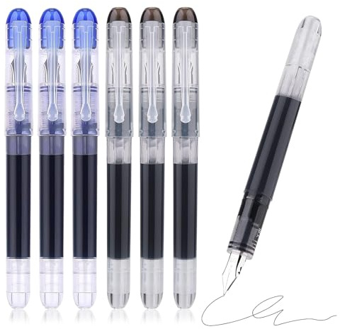 Yolkify 6 Pcs Disposable Fountain Pens, Black and Blue Ink Fountain Pens for Writing, No Need to Replace Ink Bags - Office Supplies for Journaling, Calligraphy and Gifts