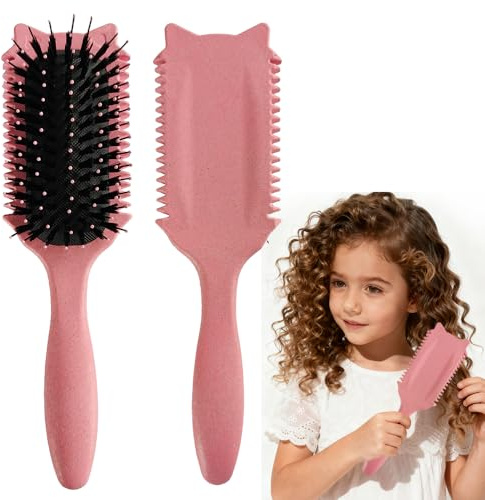 KBIBCK Lockenbürste, 2 Stück Curly Hair Brush, Bounce Curl Brush, Curl Define Styling Brush, Lustiges Katzenohren-Design, Reduziert Ziehen und Locken Trennung für Definierte Trendige Locken (Rosa)
