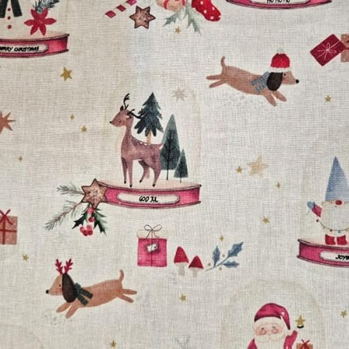 Baumwollstoff Weihnachten Meterware – Weihnachtsmann, Rentiere, Geschenke & Tannenbäume – festlicher Stoff für Deko, Nähen, Patchwork & DIY Dackel Hund Schneekugeln Weihnachtstoff