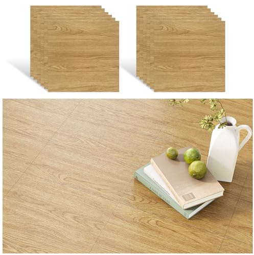 VEELIKE PVC Bodenbelag Holzoptik Hell Modern Fliesenaufkleber Holzoptik Hellbraun 12 Stück Vinylboden Selbstklebend Bodenfliesen Überkleben Klebefliesen Bad Boden PVC Fliesen Garage 30 cm x 30 cm