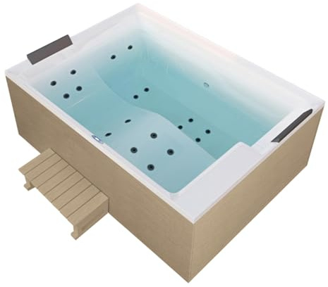 SANOTECHNIK ZADAR Outdoor Whirlpool, Eckig, Weiß-Braun, 185 kg, 190x140x70 cm, Edelstahlrahmen, 220-240V, Frostsicher, 800L, 24 Massagedüsen