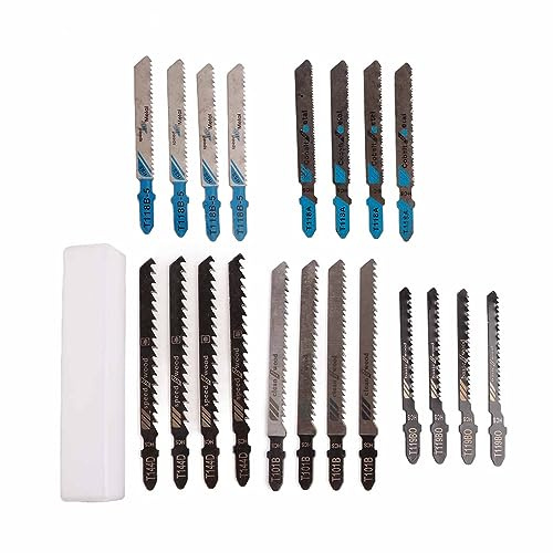 MasYosh Jeu de 20 Lames de Scie Sauteuse, Lames à Coupe Rapide Transparentes à Tige HSS T avec Marquages clairs pour le Bois et le Métal