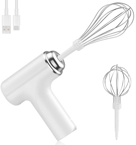 Niuawasa - Batidora de mano con 2 batidores extraíbles, batidor eléctrico manual con 3 modos de velocidad batidor de mano (blanco)